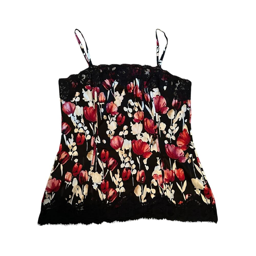 White House Black Market black white & berry pink floral lace lined tank top, M - Picture 10 of 10